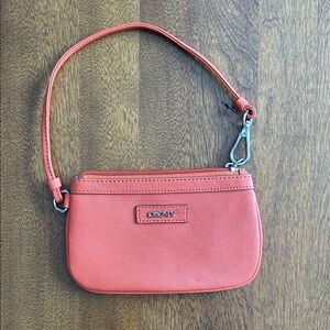 DKNY Vibrant Orange Leather Wristlet